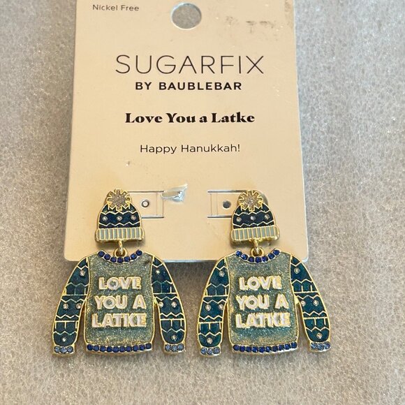 Sugarfix By Baublebar "Love You A Latke" Sweater and Hat Hanukkah Earrings - Picture 3 of 9